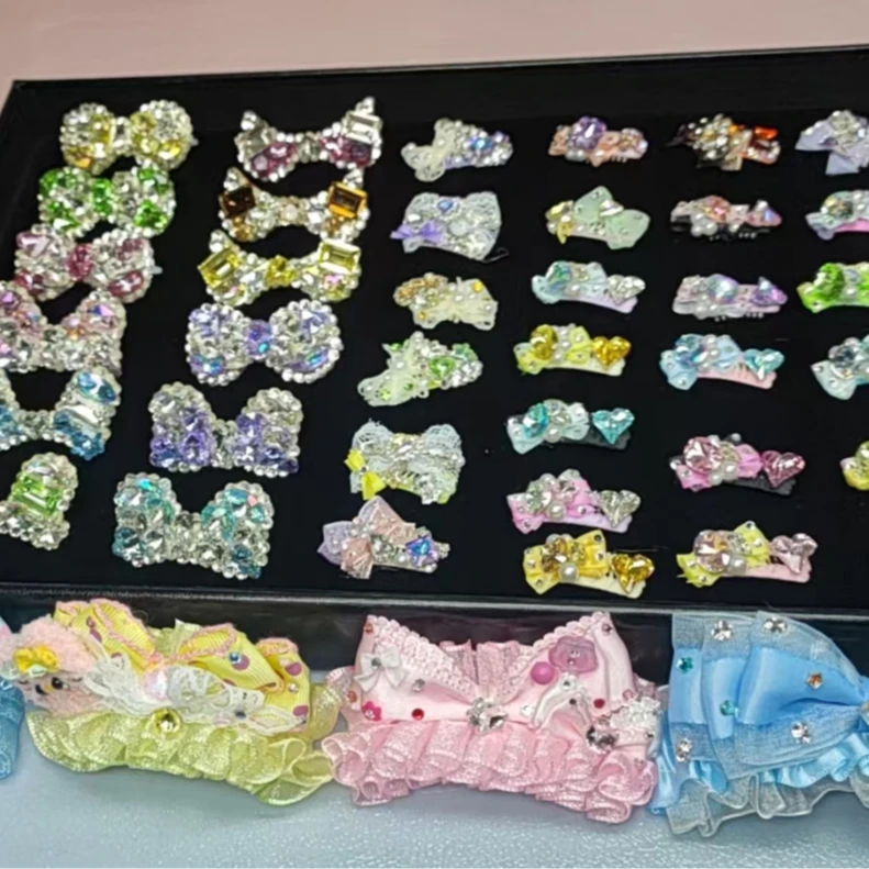 宠物发饰K9钻迷你立体蝴蝶结飘带双马尾狗狗发夹