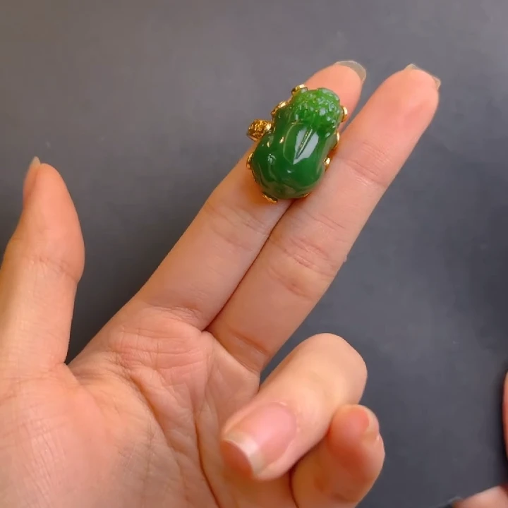 【一笙珠宝】天然和田玉碧玉貔貅戒指 YS8873