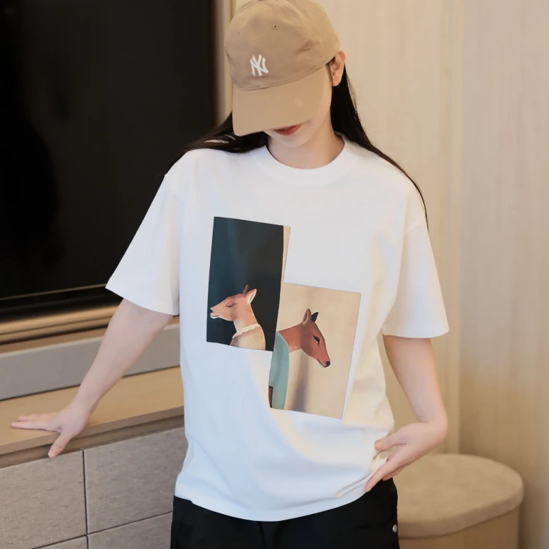 美式高街ins短袖t恤男女男款夏季纯棉圆领宽松大码彩色字情侣T恤