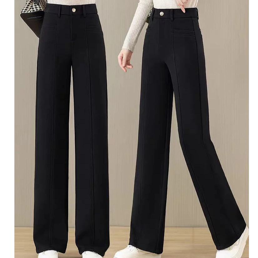 1685款加绒加厚时尚百搭高腰窄版直筒休闲裤