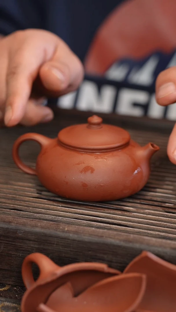 茶壶紫砂寒江 北红赤铁 半手工 170cc