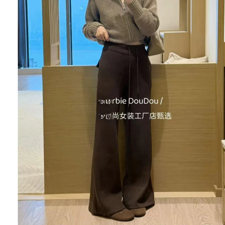 【豆子推荐】8505 冬季加绒高腰显瘦直筒微喇裤子休闲百搭