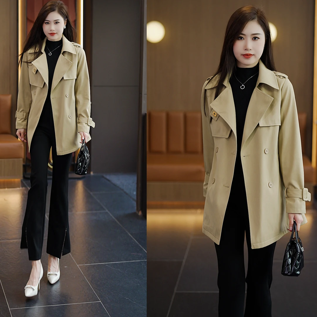 2025年春秋季新款风衣双排扣上衣气质小个子女装韩版宽松外套
