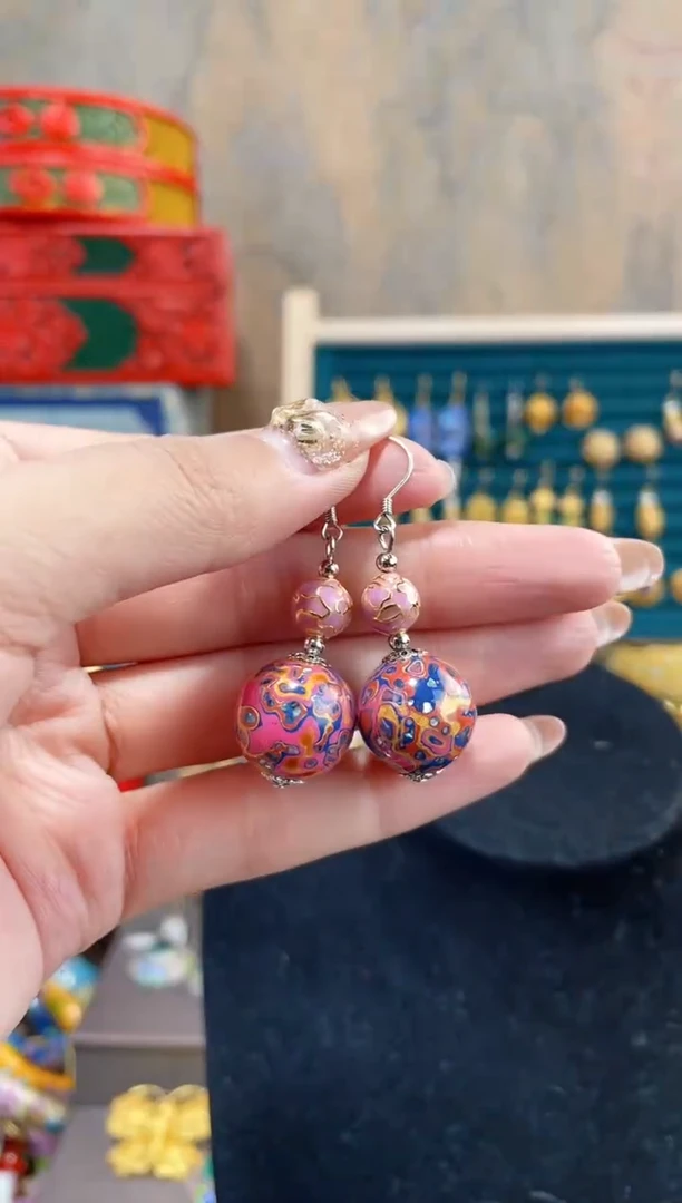 【闪购商品】非遗犀皮漆精品耳环粉蓝色