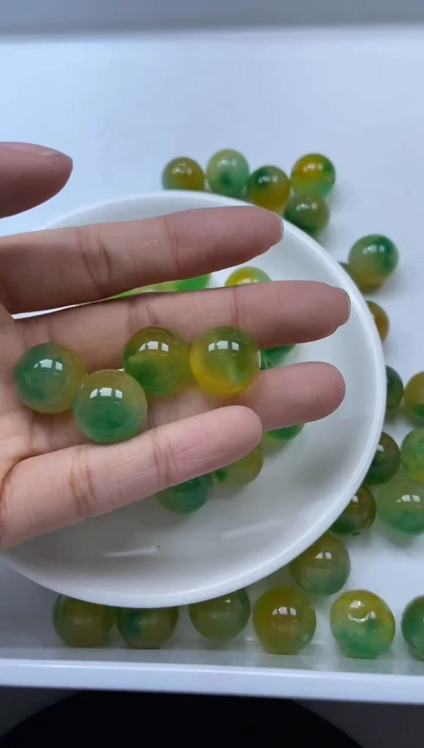 颈饰未镶嵌水晶W495-黄绿碧玺14mm*3颗