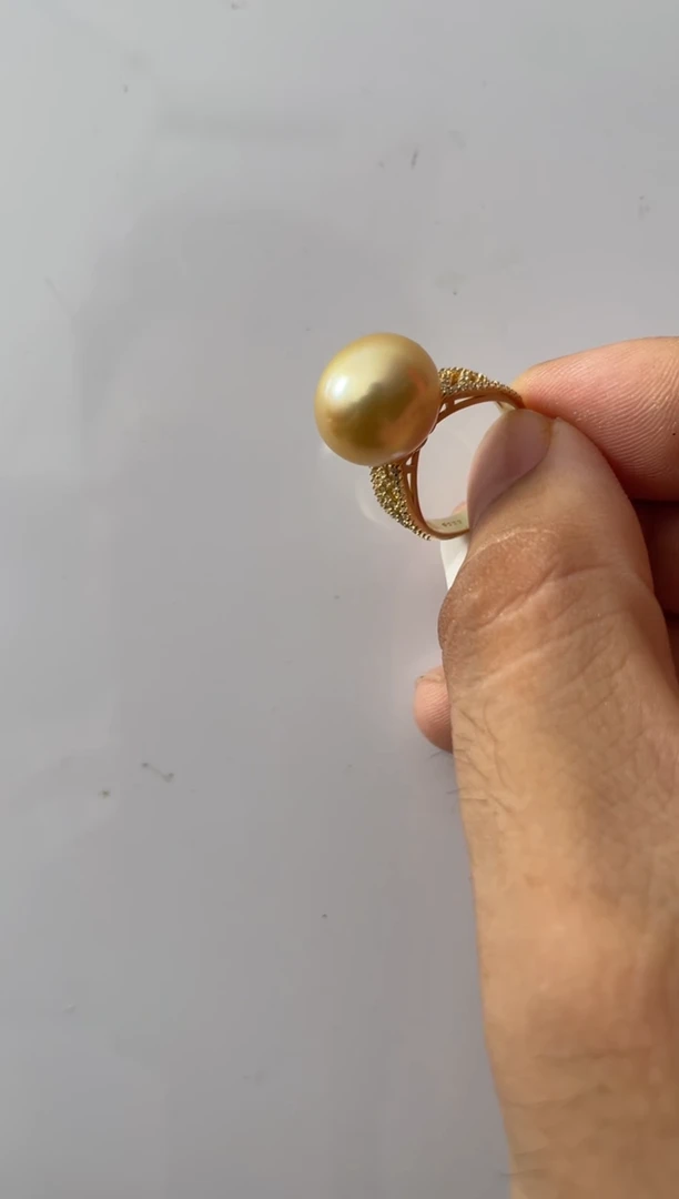 海水珍珠银S925镶嵌戒指金珠戒指