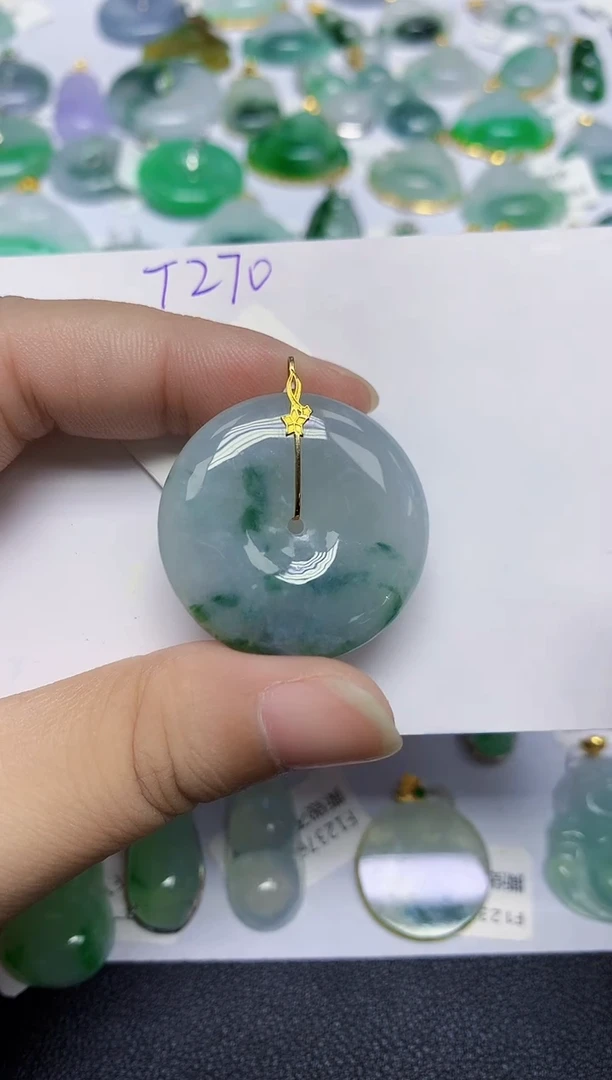 颈饰18K金镶嵌翡翠天然缅甸翡翠A货翡翠百元以上9元证书费自理