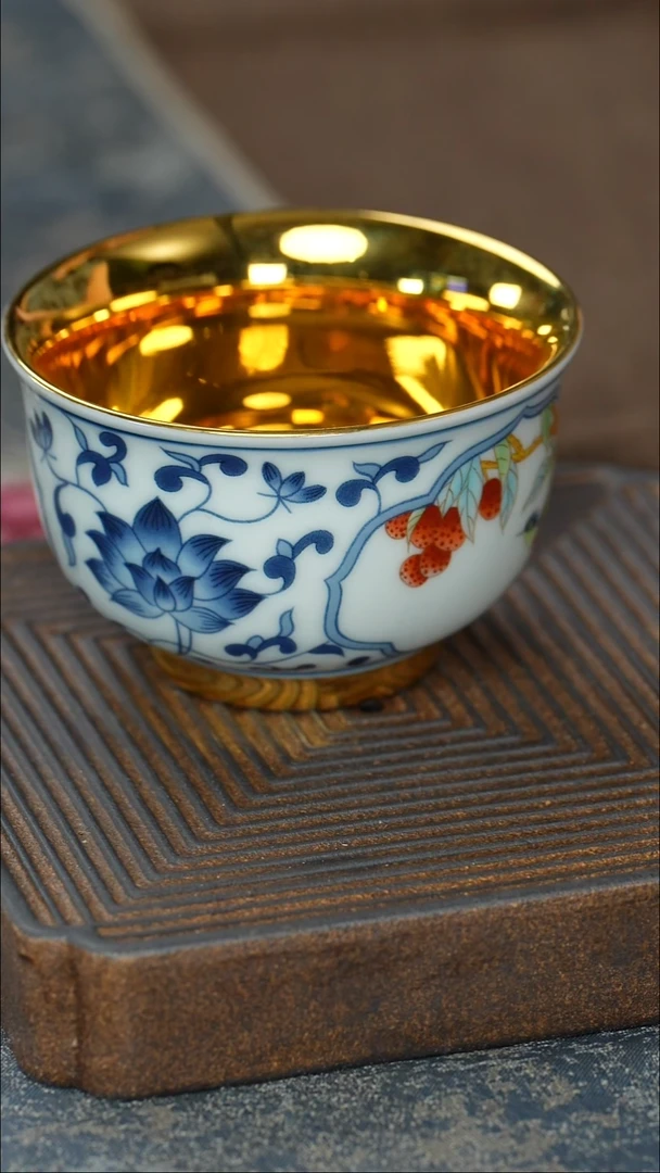 【鎏金喜鹊碗型杯(莲花)】【蓝12西泠礼盒】
