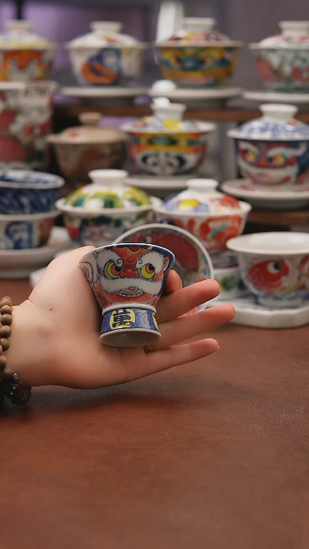 昨明 （福利价格）手绘柴窑醒狮小斗笠杯