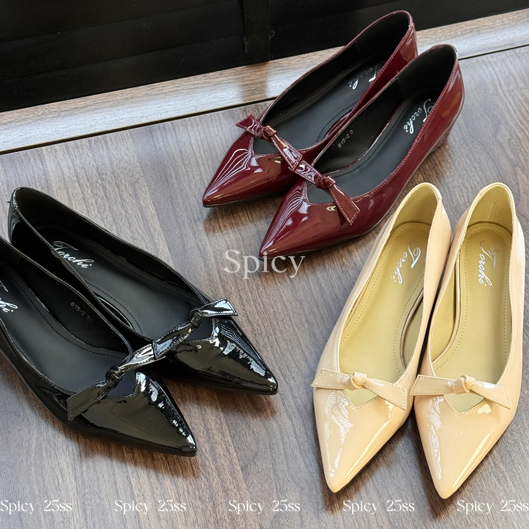 【Spicy】玛丽甜|2025矮跟玛丽珍鞋浅口尖头单鞋气质蝴蝶结增高