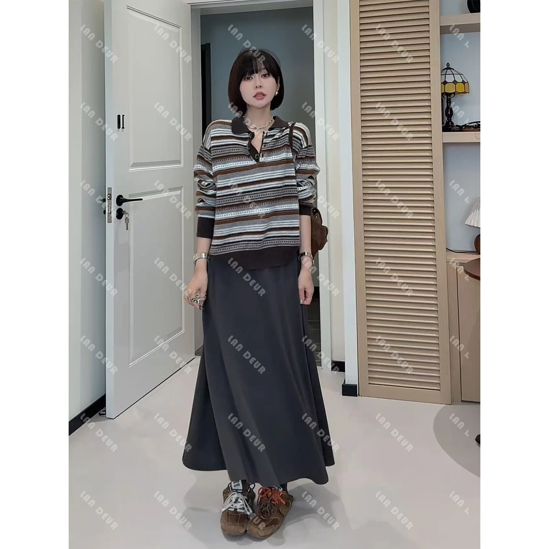 JIUJIU【冷棕序曲】绵羊毛+山羊绒拼色条纹设计感时尚秋季针织衫女