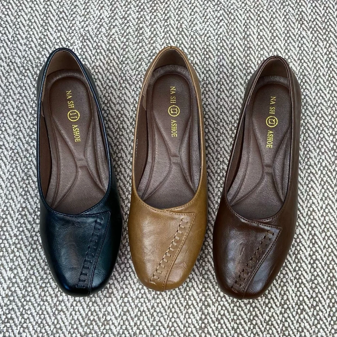 2025春季法式纳帕低跟小皮鞋女舒适休闲复古女单鞋百搭软底妈妈鞋