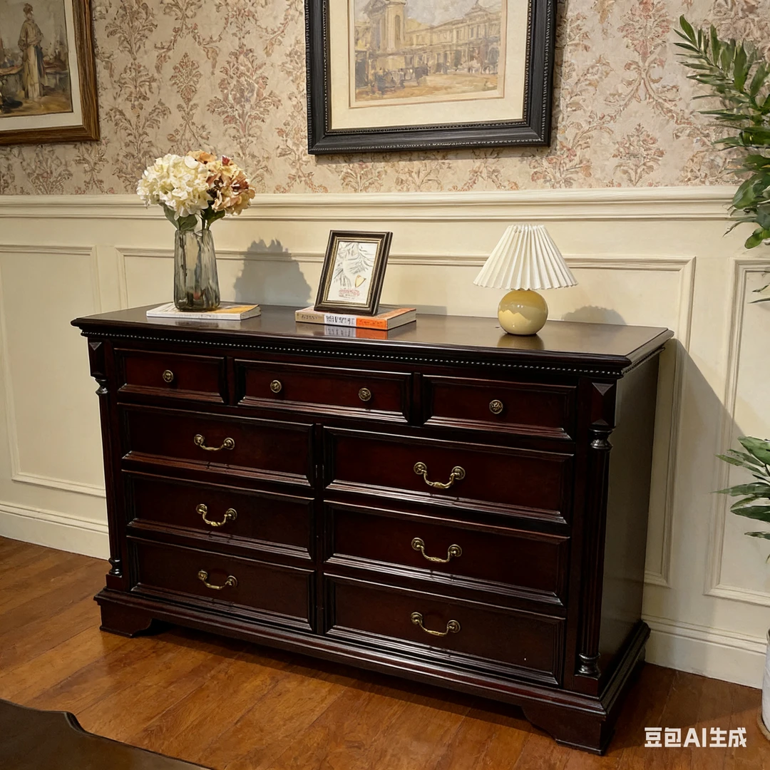 美式实木九斗柜乡村复古风格客厅卧室储物柜收纳置物柜子