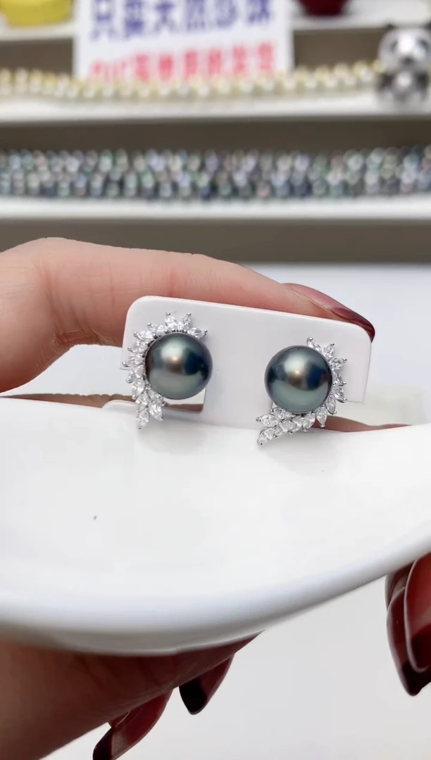 银S925镶嵌耳饰海水珍珠A16