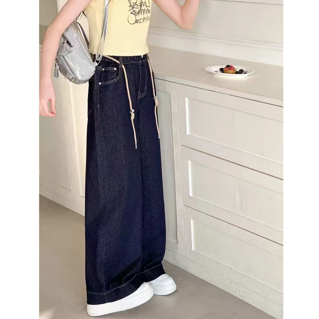 【haobaby】简约抽绳腰带直筒牛仔裤8735