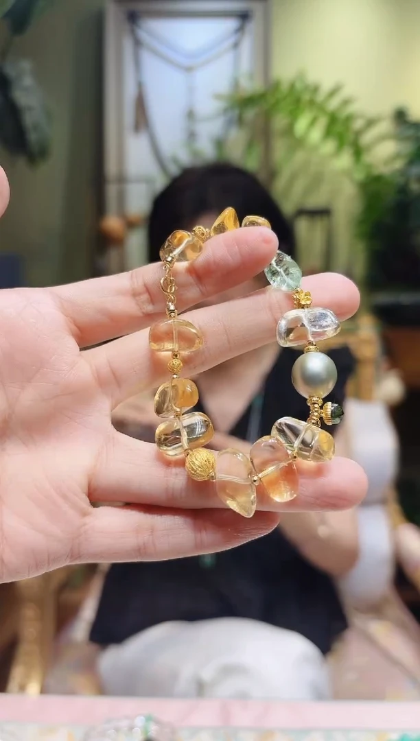 手串18K金镶嵌水晶黄水晶手串Z