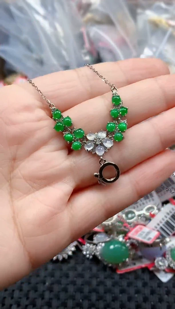 银S925镶嵌戒指翡翠天然A货缅甸翡翠