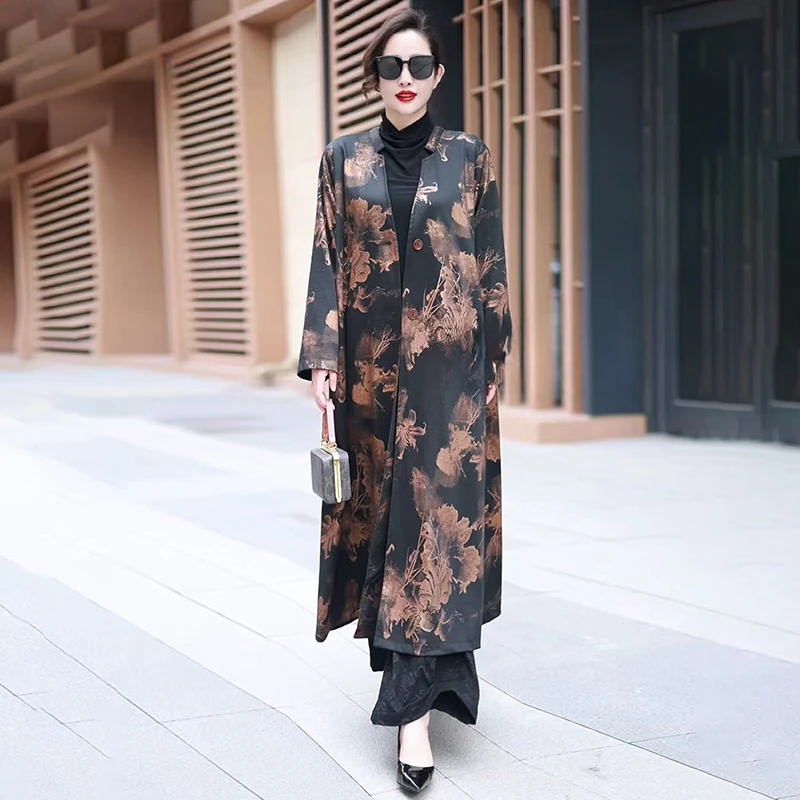 50200雪尼尔棉高端复古贵夫人大码长款风衣高级大牌气质过膝外套