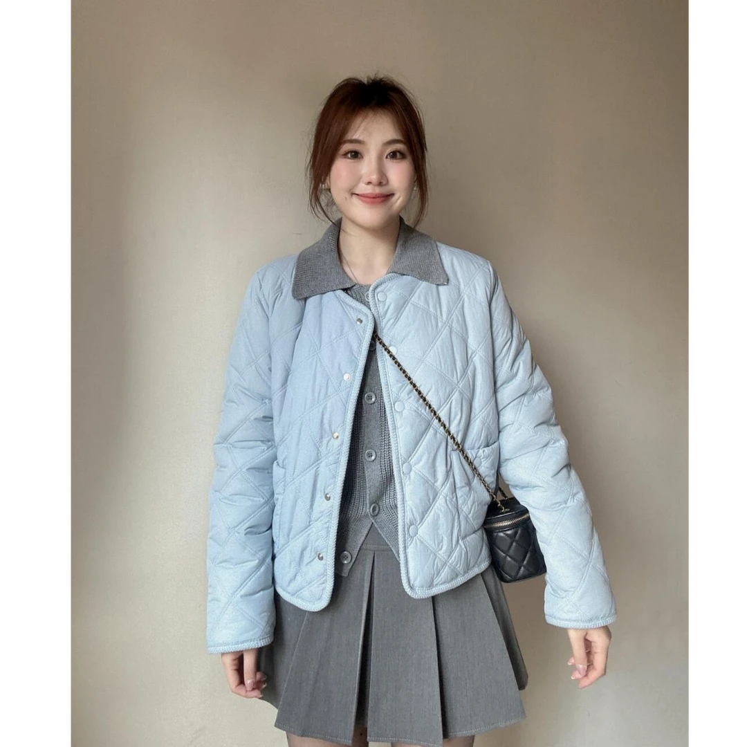 2024秋冬季新款韩版棉服高级感圆领厚实宽松保暖棉衣外套三件套装