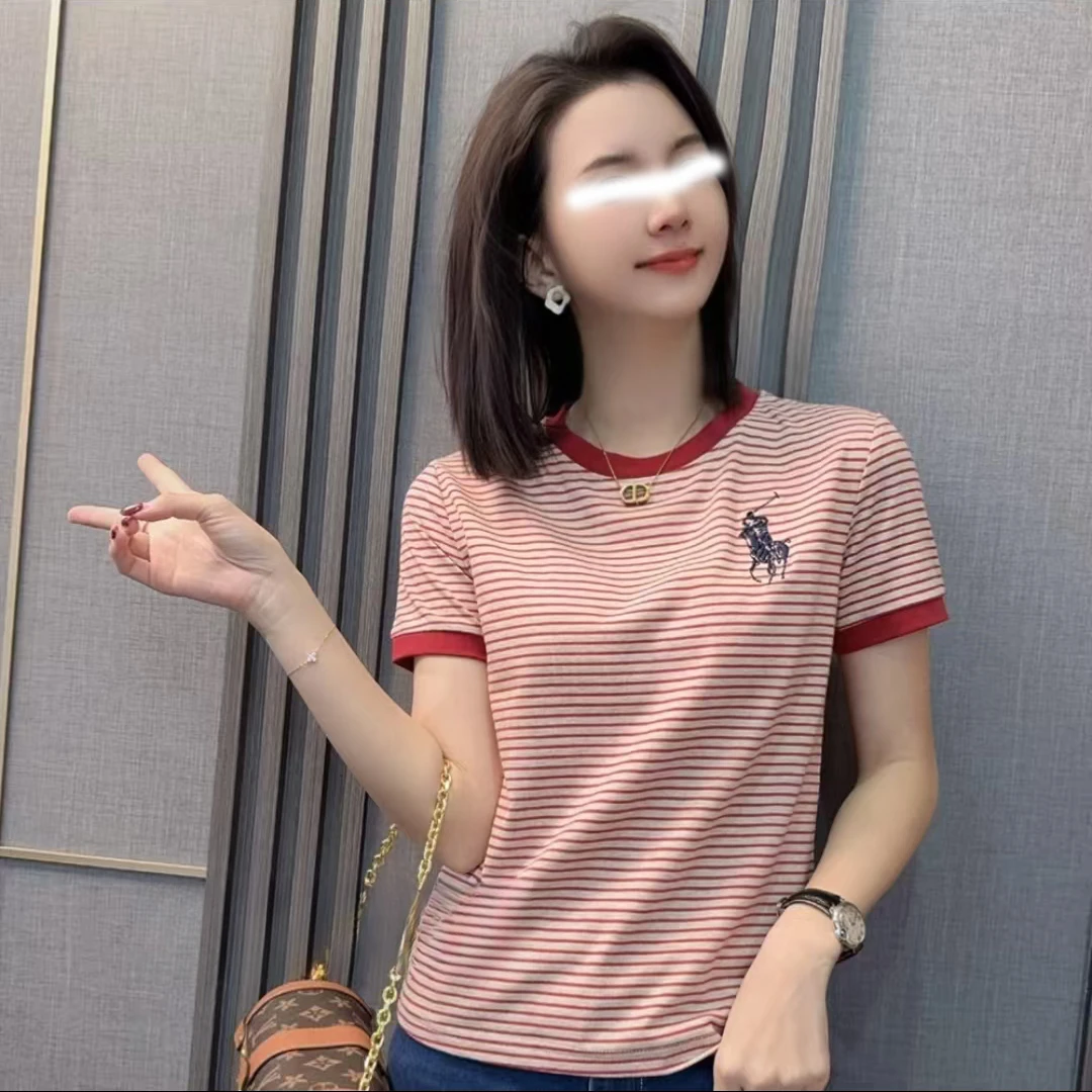 【骑士小马】2025春夏新款短袖T恤修身显瘦条纹休闲百搭上衣女