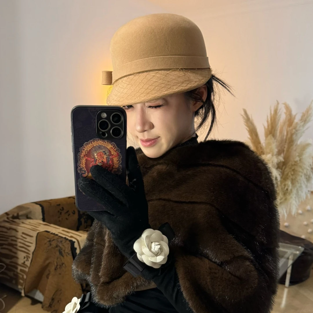 【梨零零同款】小香风帽子驼色蝴蝶结