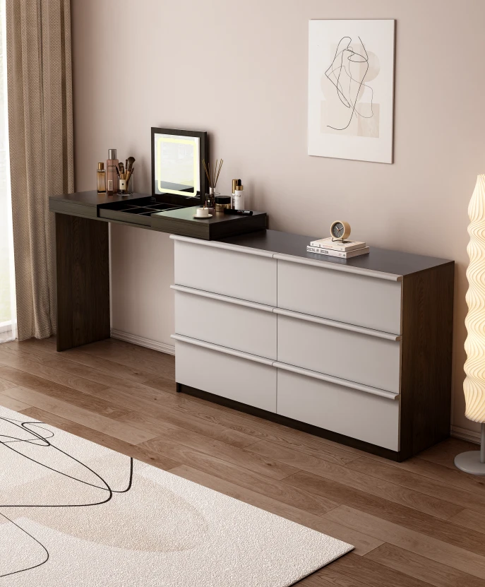 化妆台实木台卧室现代简约轻奢高级感化妆桌斗柜一体收纳柜一体
