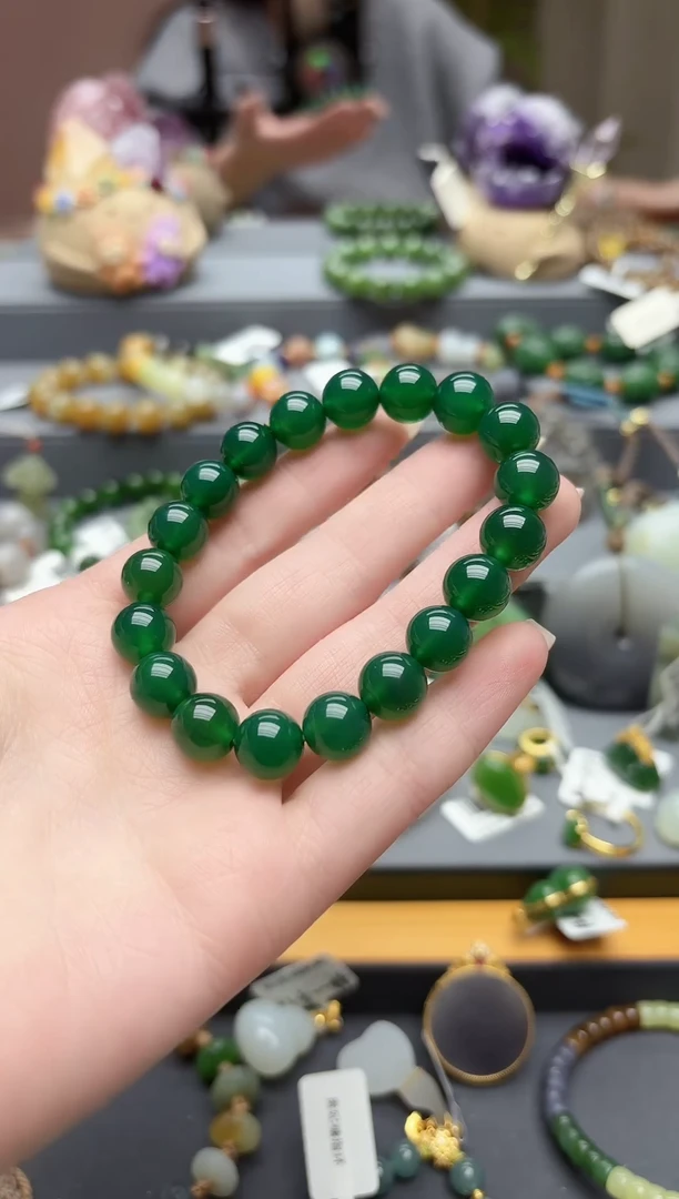 未镶嵌手串玛瑙/玉髓天然绿玛瑙单圈手串