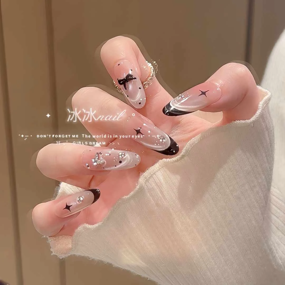 【午夜巴黎】温柔千金风法式水波蝴蝶波点显白长款气质穿戴甲