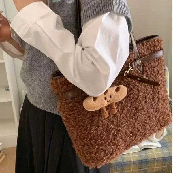 毛绒托特包女2025新款大容量单肩通勤包可爱毛茸茸包包冬季小众