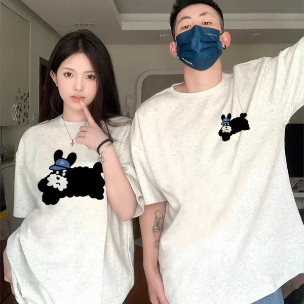 情侣装2025新款一男一女情侣短袖潮牌高级感夏季纯棉宽松休闲T恤