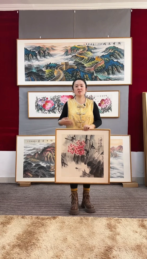 国画手绘荷花斗方62*62尺寸