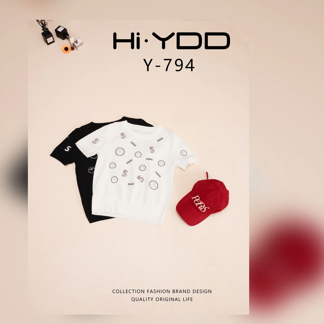 YDD•「Y-794」夏季凉感透气圆领刺绣有弹力针织短袖百搭上衣H-2338