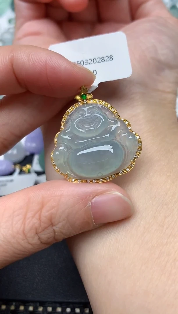 颈饰18K金镶嵌翡翠天然缅甸A货翡翠