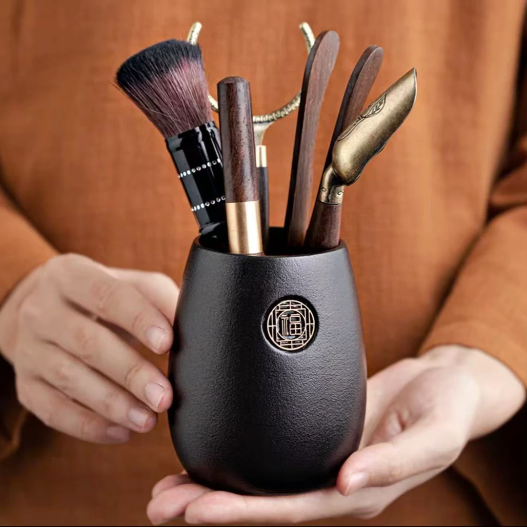 黑色-圆桶（金福）茶道筒+五君子5499