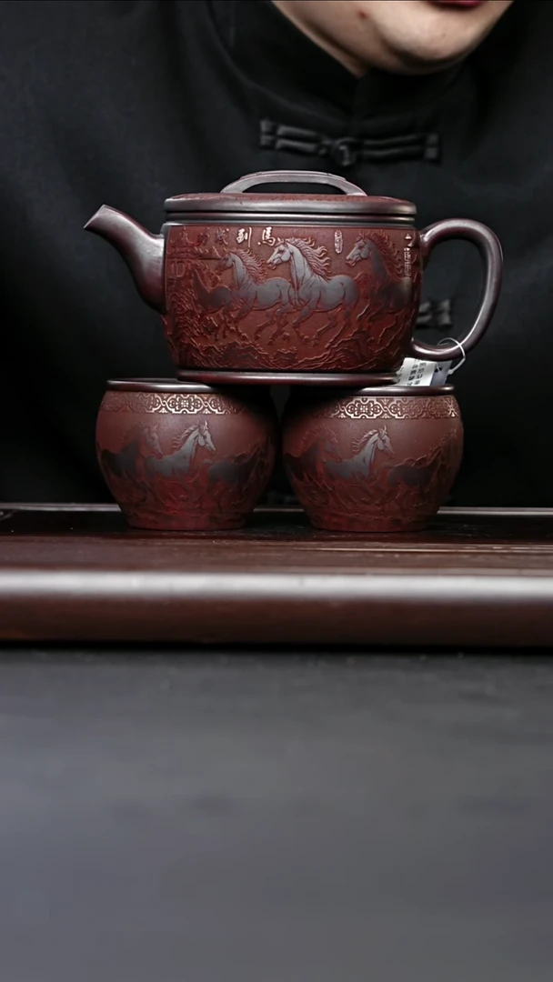 紫砂茶宠宜兴紫砂 马到成功汉瓦壶 龙山古乌泥 赵辉 733