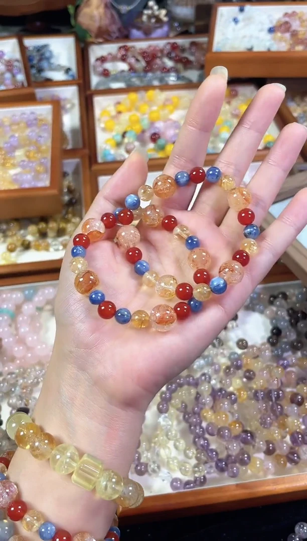 未镶嵌手串水晶敦煌】天然黄胶花蓝晶石红玛瑙手串多样发一