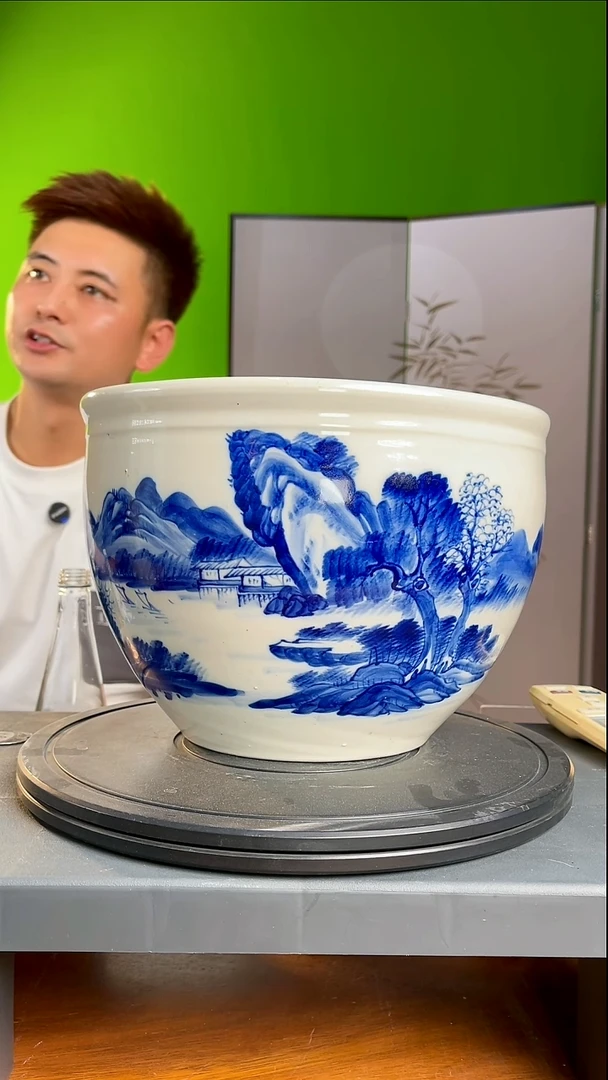 茶器小*主青花山水案缸