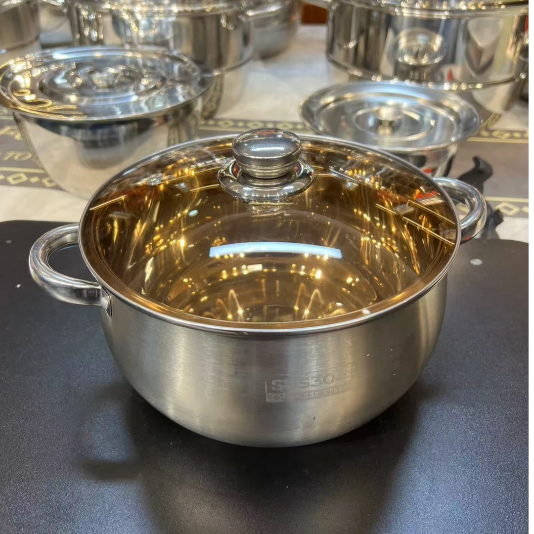 不锈钢24cm苹果汤锅双耳加厚奶锅泡面锅厨房通用