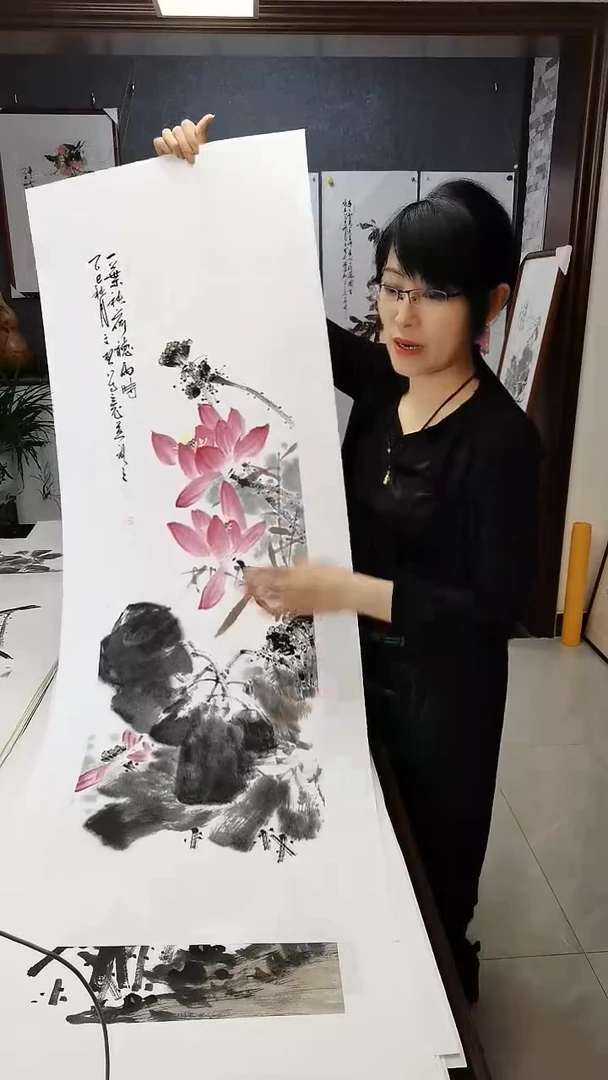 一叶秋荷听雨时110*35cm
