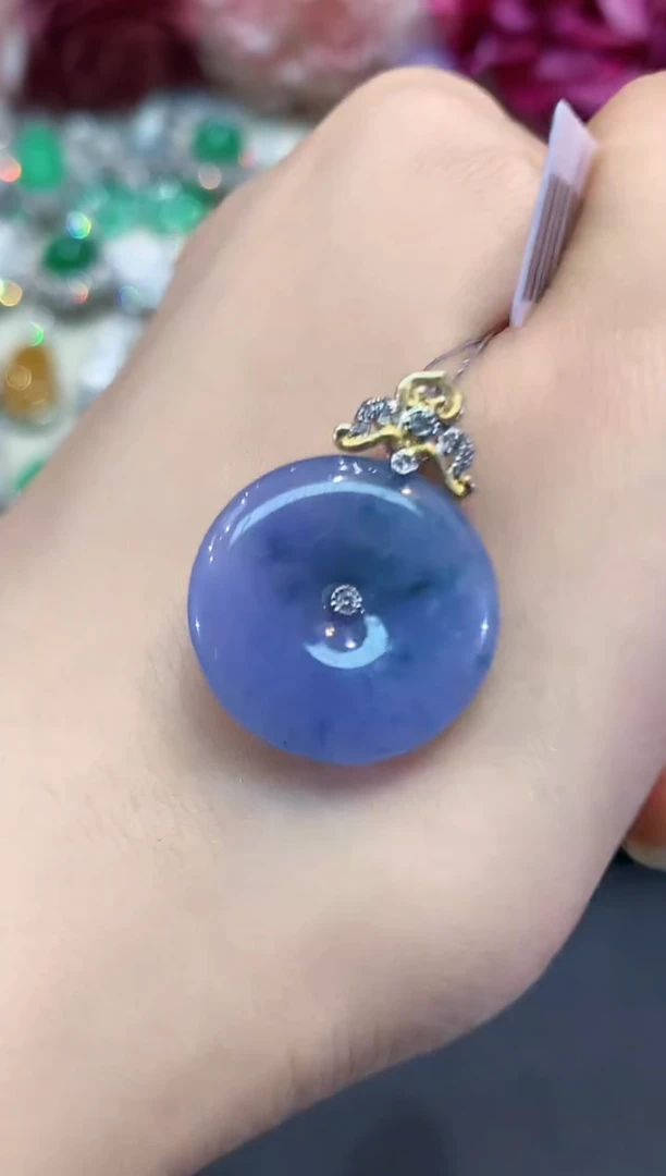 吊坠(不含链)18K金镶嵌翡翠B61 紫货有色差