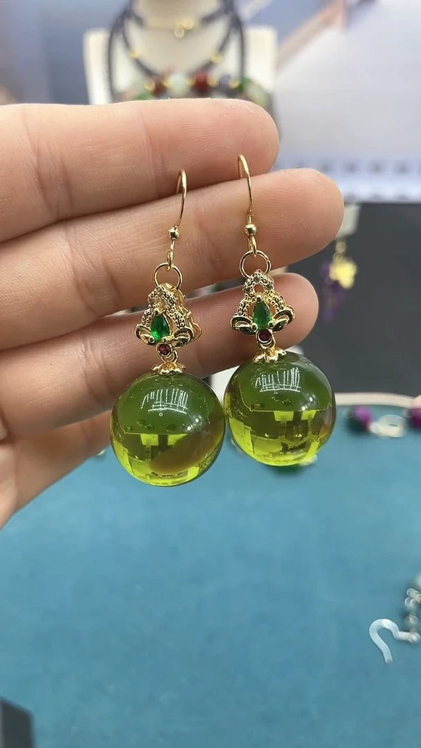 【闪购商品】蓝珀耳饰14K金镶嵌20mm蓝珀耳钩