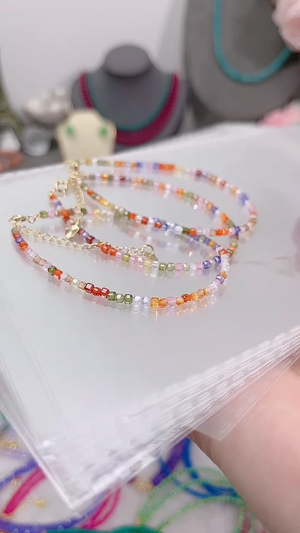 手链彩色蓝宝石银S925镶嵌方彩多宝13.14