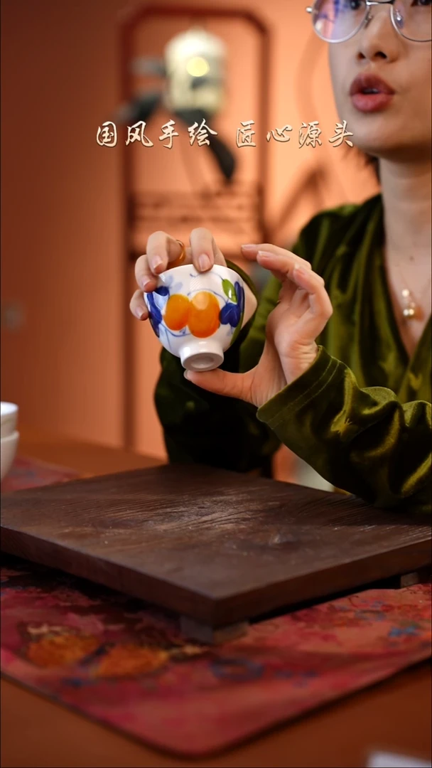 陶瓷景德镇釉中彩餐具鸡心杯100cc
