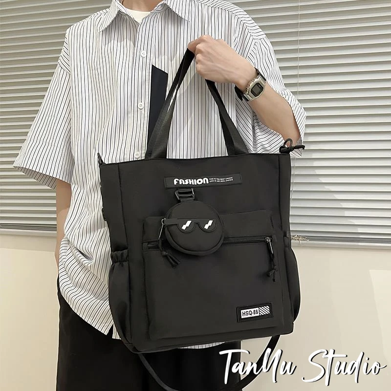 探屿手提袋学生拎书包补习袋斜挎包初中男款高中生书包补课包单肩