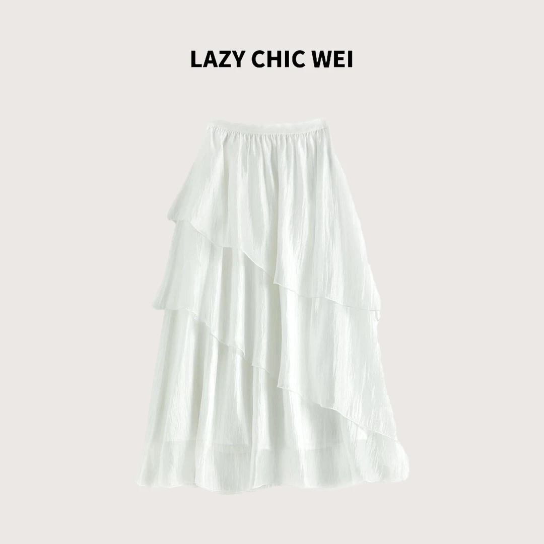 WEI 月光裙莱赛尔混纺不规则荷叶摆光泽感流光半裙2536SSW5320