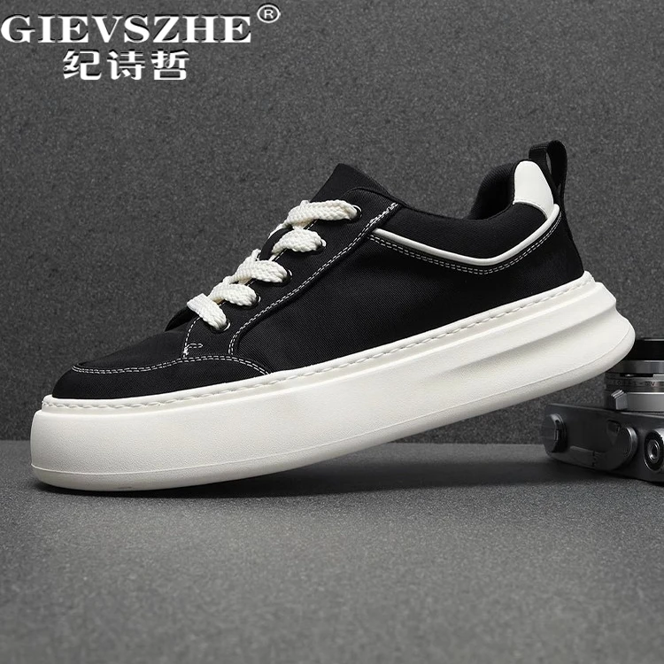 纪诗哲男鞋厚底百搭透气运动鞋子男款简约轻便帆布鞋时尚增高板鞋