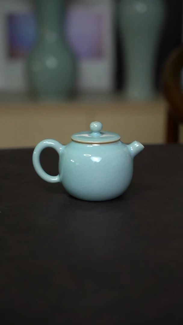 杯子瓷天青釉苹果壶全手工