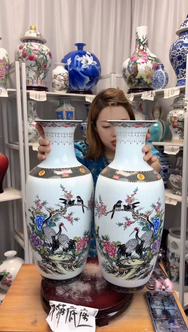 摆件景德镇仙鹤一对花瓶