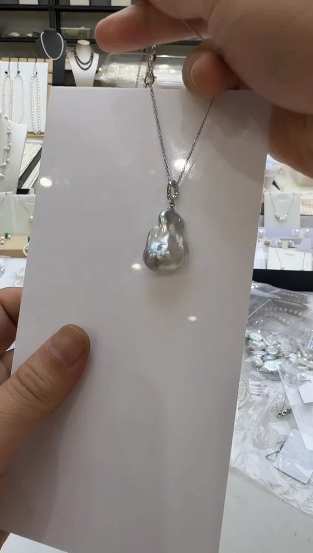 淡水珍珠银S925镶嵌吊坠(赠链)15mm 蓝雪巴洛克-挑