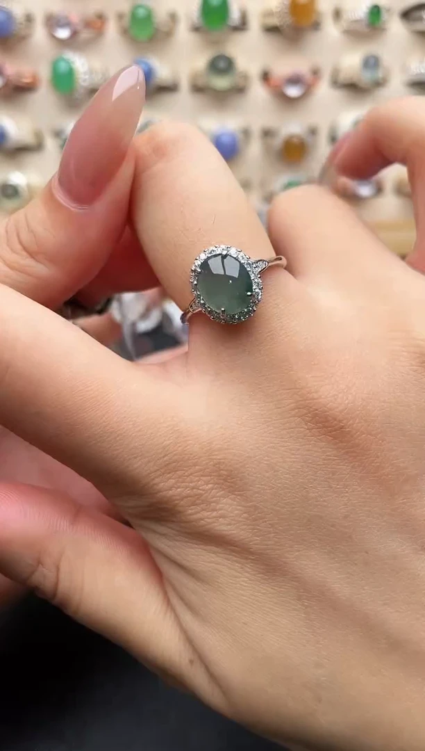 银S925镶嵌戒指翡翠一物一证一礼盒